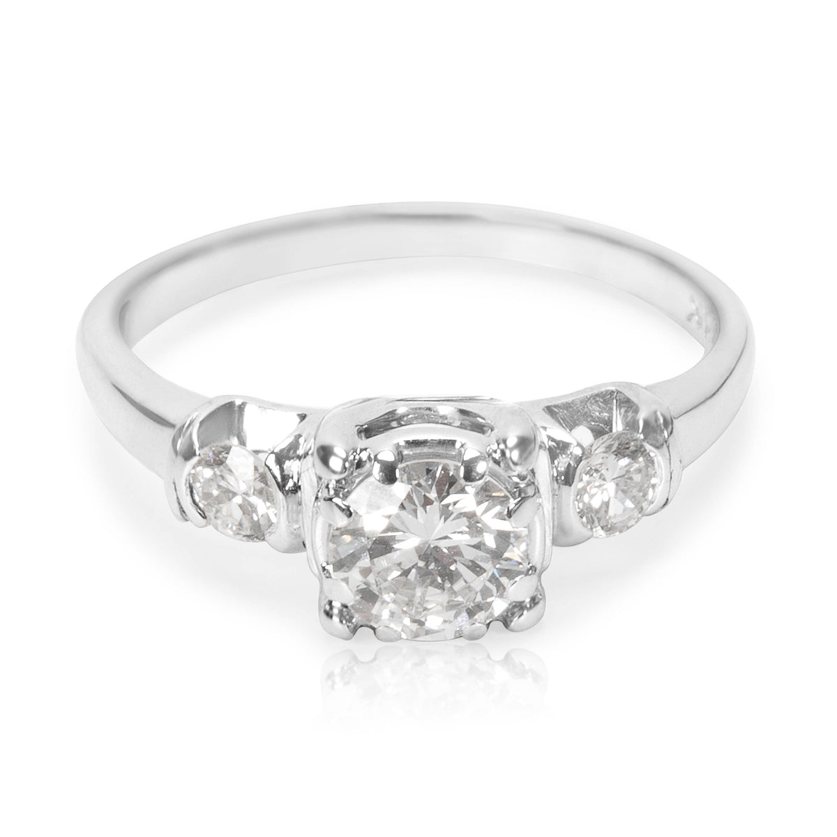 Three Stone Diamond Engagement Ring in 18K White Gold (0.65 CTW)