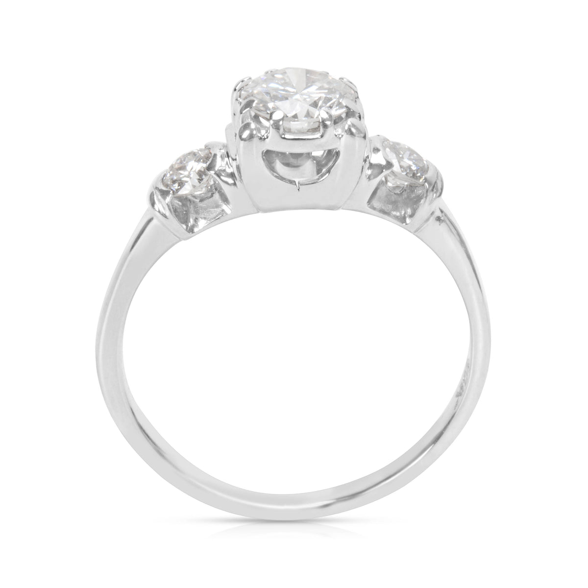 Three Stone Diamond Engagement Ring in 18K White Gold (0.65 CTW)