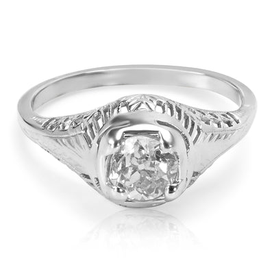 Estate Old Miners Diamond Engagement Ring in 18KT White Gold 0.60 ctw