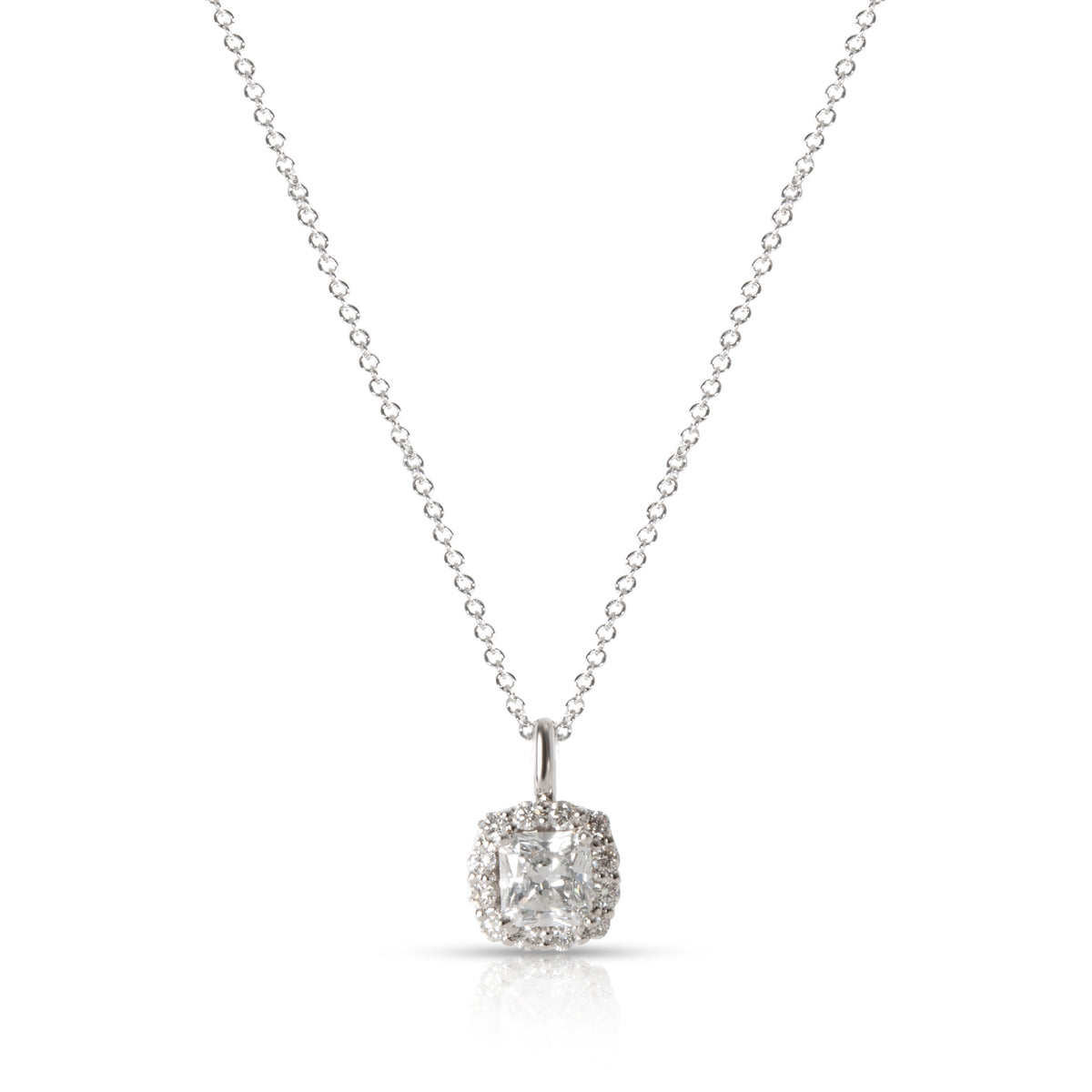 Halo Radiant Diamond Necklace in 14K White Gold GIA Certified D VS2 1.28 CTW