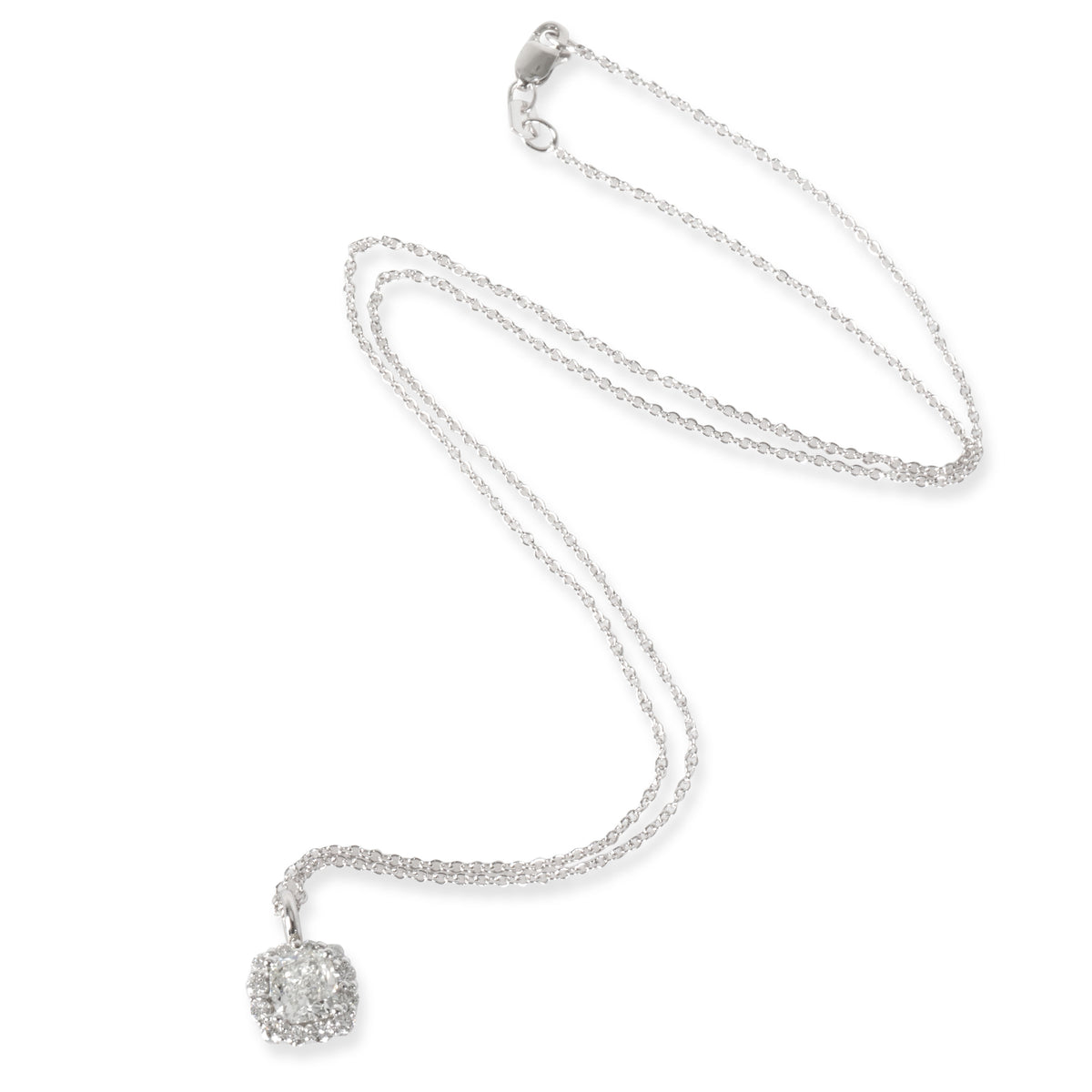 Halo Radiant Diamond Necklace in 14K White Gold GIA Certified D VS2 1.28 CTW