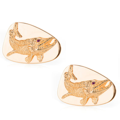 Tiffany & Co. Vintage Barracuda Fish Cufflinks in 14k Yellow Gold with Rubies