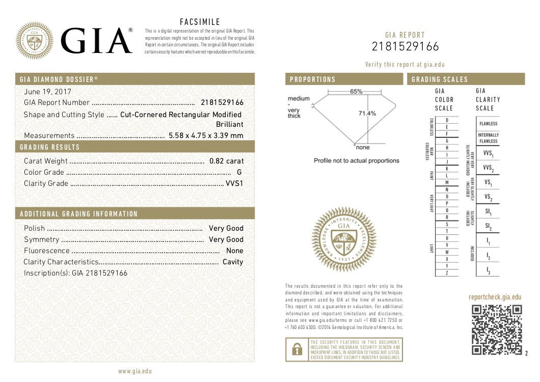 GIA Certified 0.82 Ct Radiant cut G VVS1 Loose Diamond