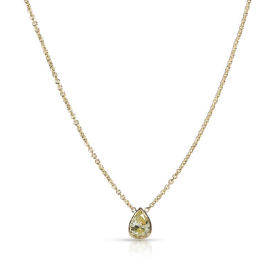 GIA Certified Pear Shape Fancy Intense Yellow VS2 Diamond Necklace 0.75 Ct