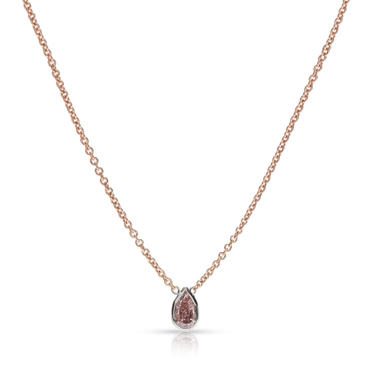 GIA Certified Fancy Intense Pink Pear Diamond Necklace in 14K Gold (0.50 CT)