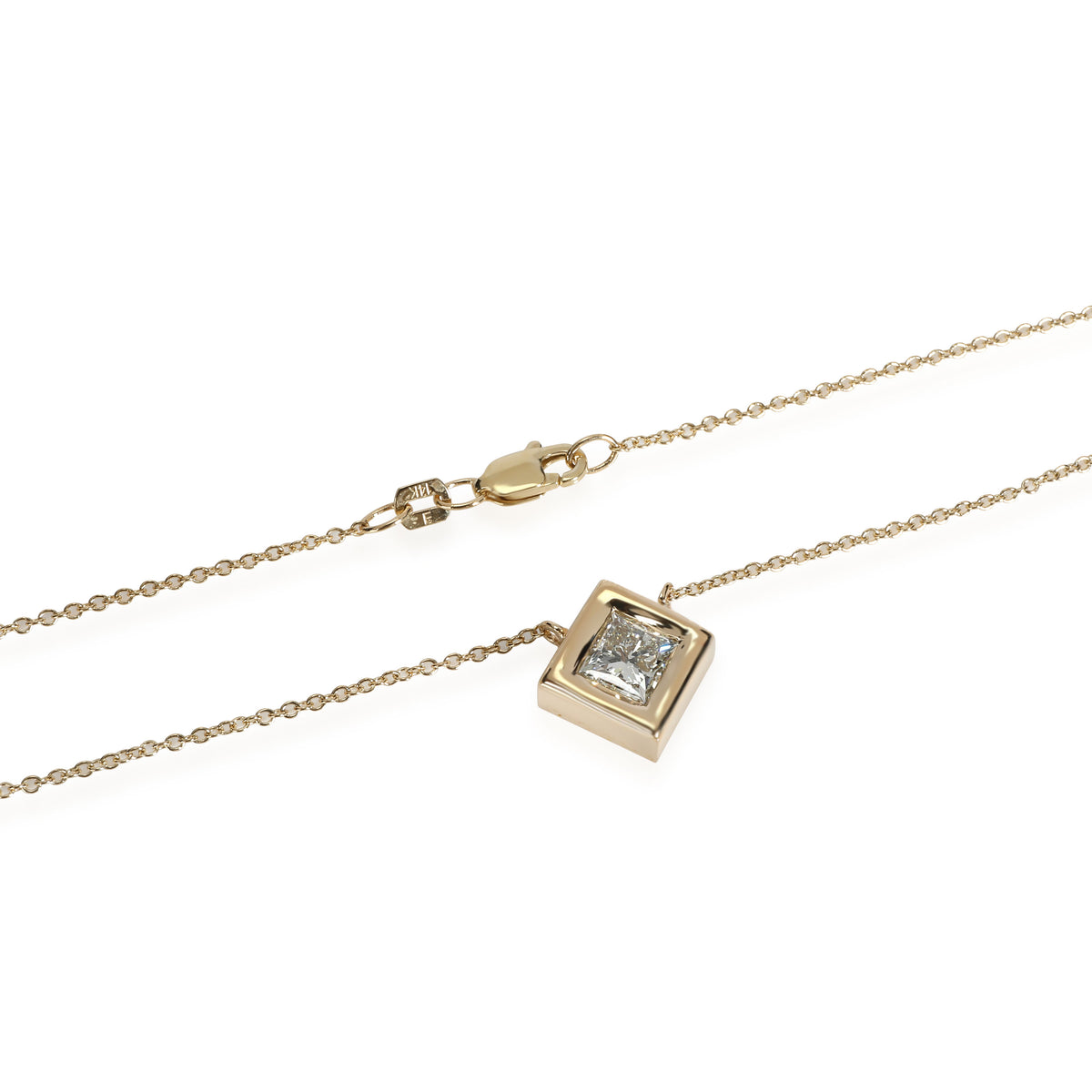 GIA Certified  Princess cut Solitaire Diamond Necklace in 14KT Gold K SI1 0.90CT