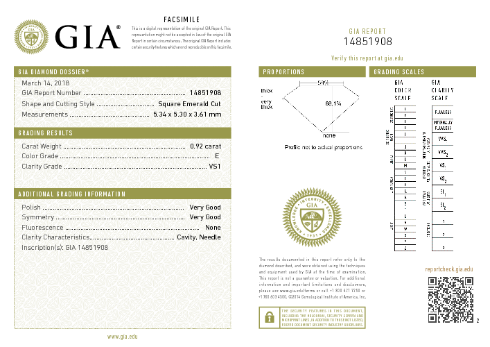 GIA Certified Asscher cut, E color, VS1 clarity, 0.92 Ct Loose Diamonds