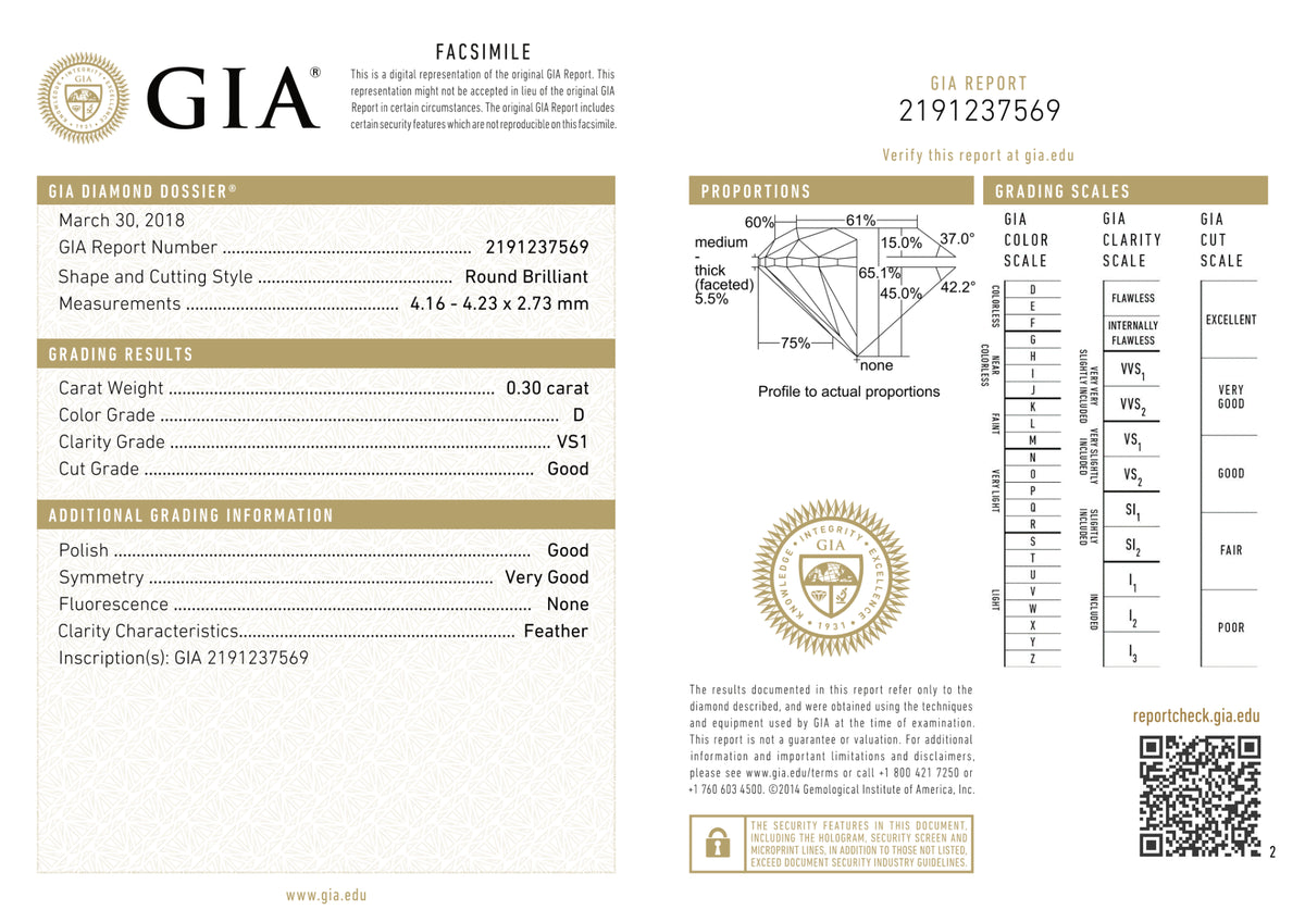 GIA Certified 0.30 Ct Round cut D VS1 Loose Diamond