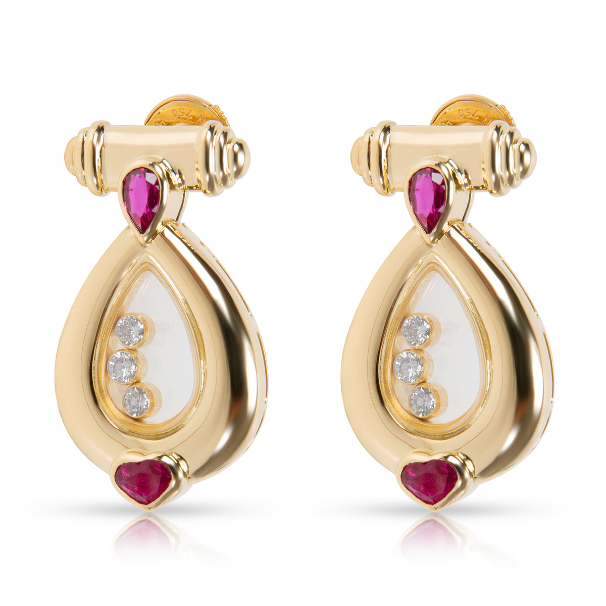 Chopard Vintage Happy Diamonds & Rubies Earrings in 18K Yellow Gold