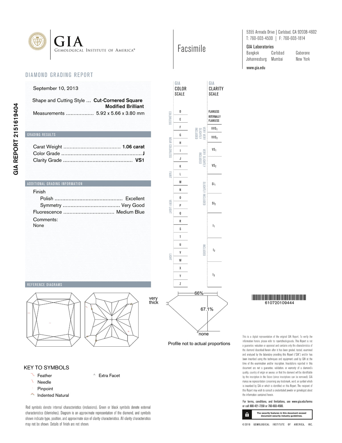 GIA Certified 1.06 Ct Radiant cut J VS1 Loose Diamond