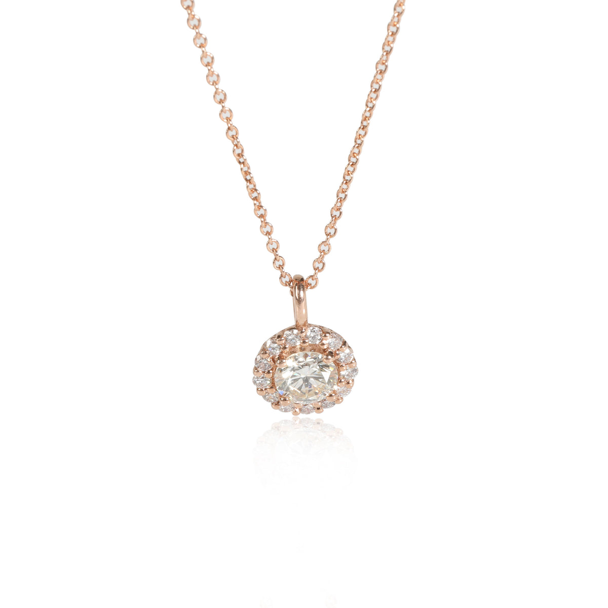 GIA Certified Round Diamond Halo Pendant in 14K Rose Gold 0.92 CTW M/VVS2