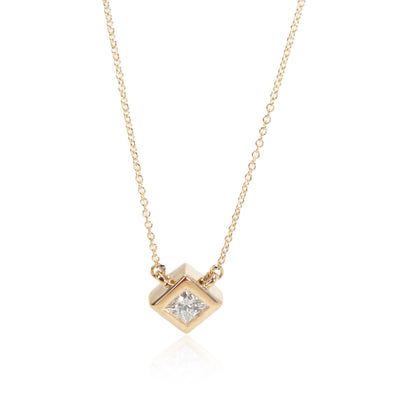GIA Certified Princess Cut Solitaire Necklace in 14K Yellow Gold (0.47 ct)