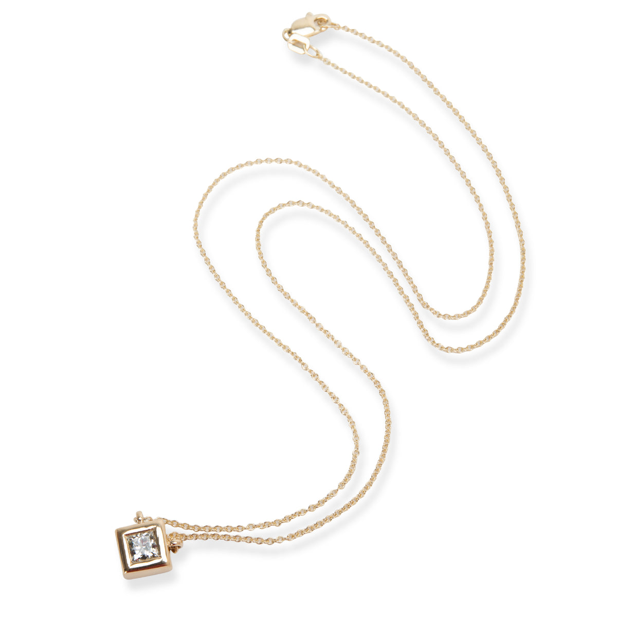 GIA Certified Princess Cut Solitaire Necklace in 14K Yellow Gold (0.47 ct)