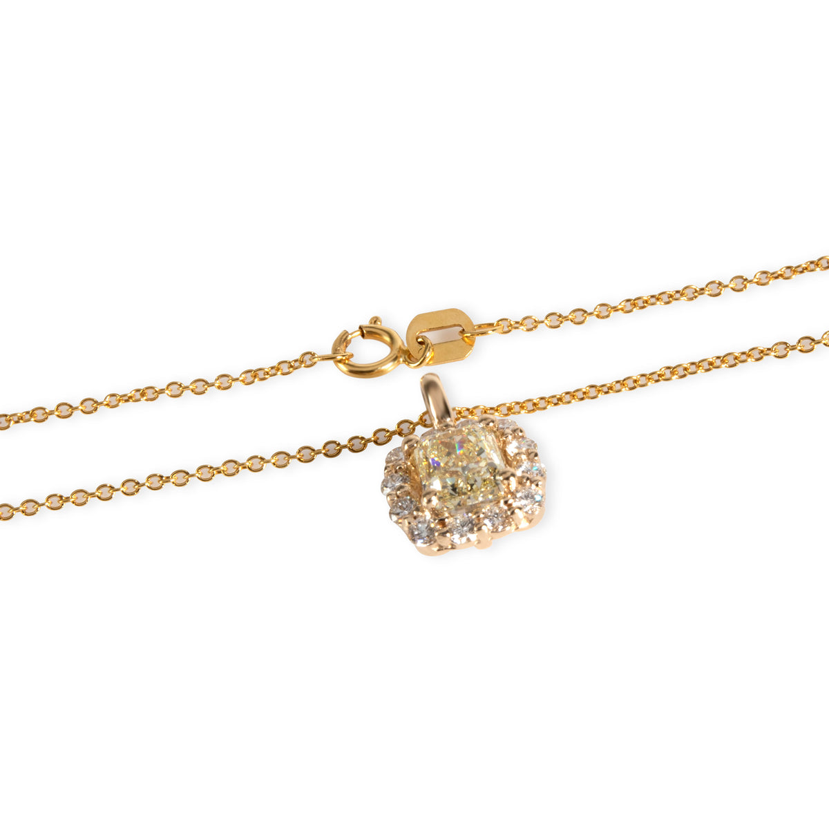 Diamond Halo Necklace in 14K Yellow Gold GIA Certified W-X VS2 1.28 CTW