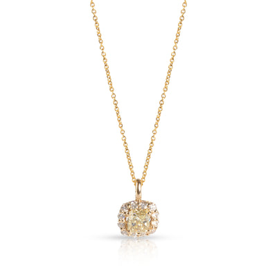 Diamond Halo Necklace in 14K Yellow Gold GIA Certified W-X VS2 1.28 CTW