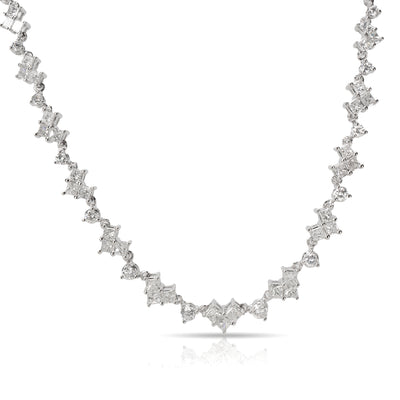 Round & Princess Cut Riviera Diamond Necklace in 18K White Gold (4.84 CTW)