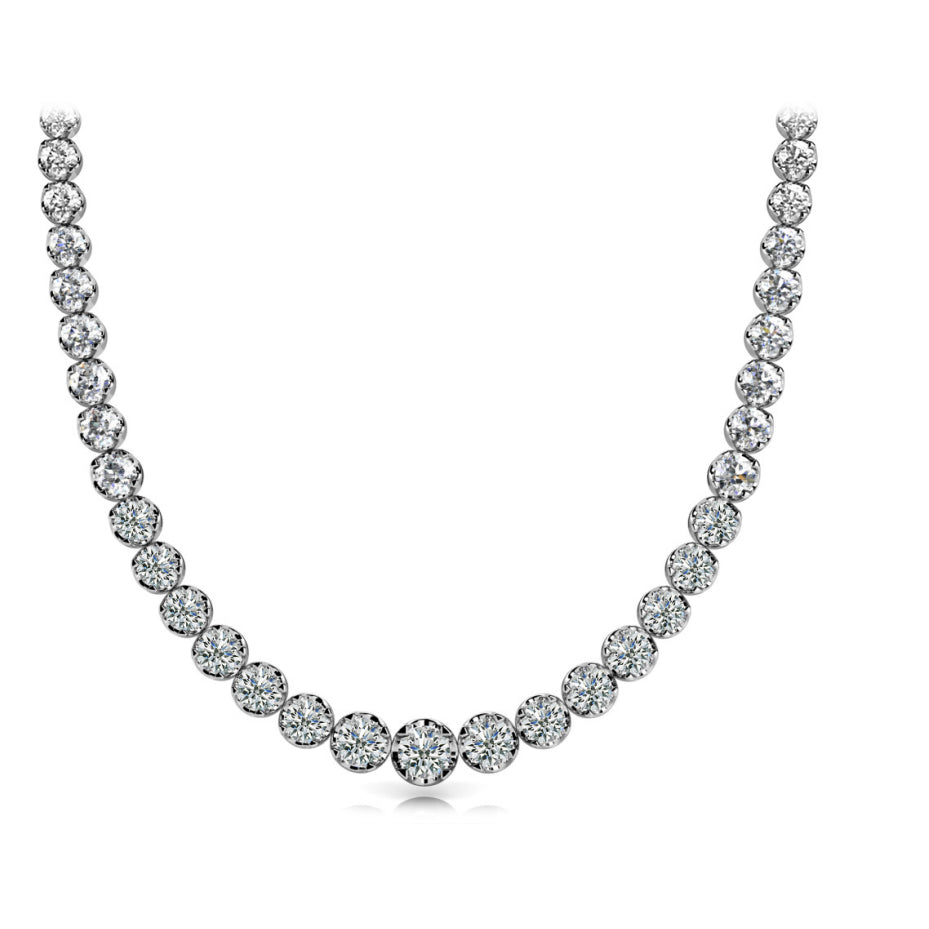 Cubic Zirconia Miracle Set Graduated Riviera Necklace in Sterling Silver (5 CTW)