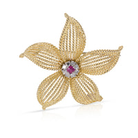 Tiffany & Co. Vintage Diamond and Ruby Flower Pin 0.25 ctw