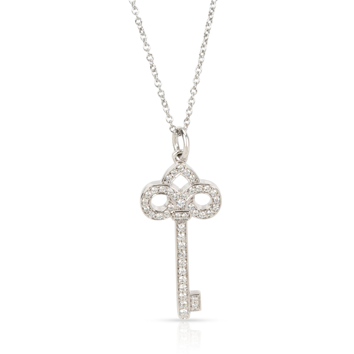 Tiffany & Co. Fleur De Lis Diamond Key Pendant Necklace in Platinum 0.12 ctw