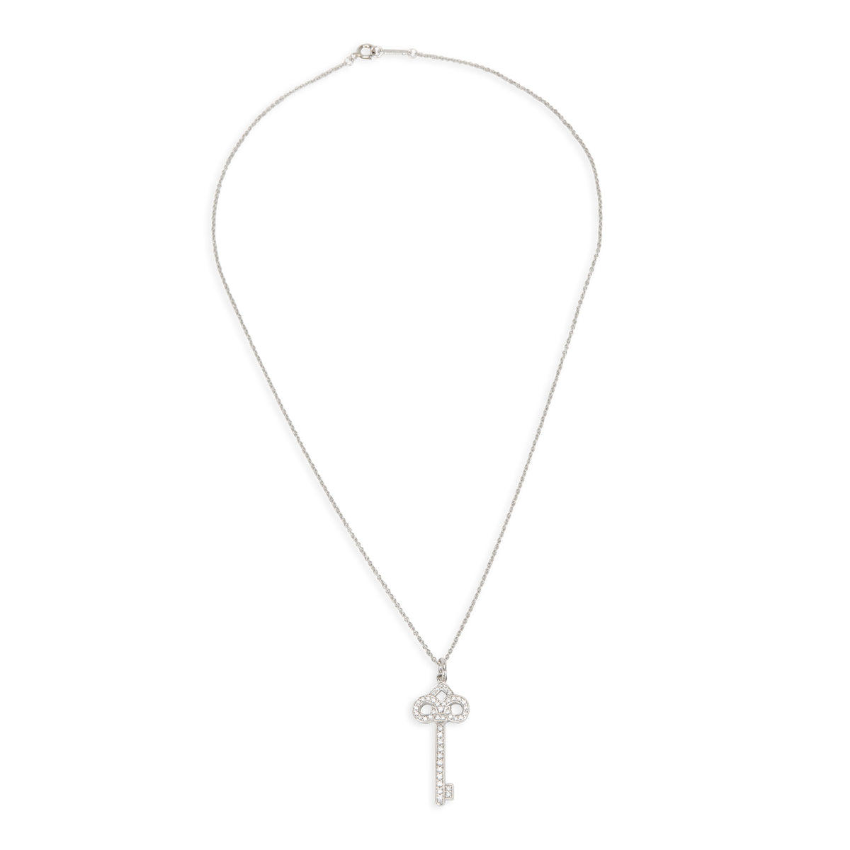 Tiffany & Co. Fleur De Lis Diamond Key Pendant Necklace in Platinum 0.12 ctw