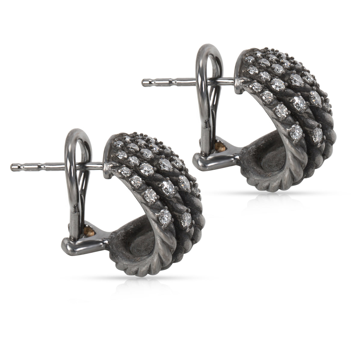 David Yurman Tempo Diamond Earrings in Darkened Sterling Silver  0.61CTW