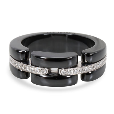 Chanel Medium Ultra 18K White Gold & Black Ceramic Diamond Ring - Unisex
