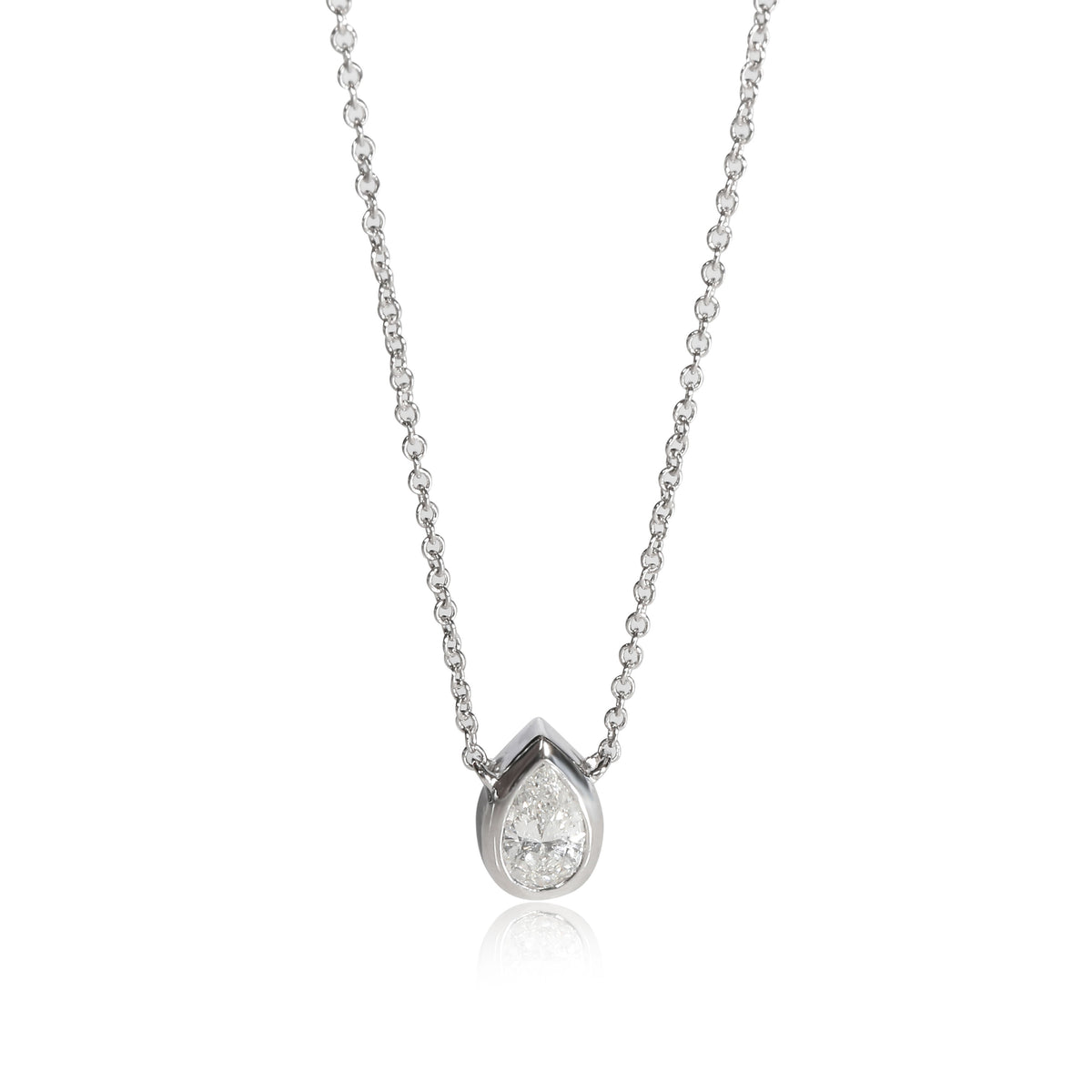 GIA Certified Pear Cut Diamond Necklace Bezel Set in 14K White Gold (0.50 ct)