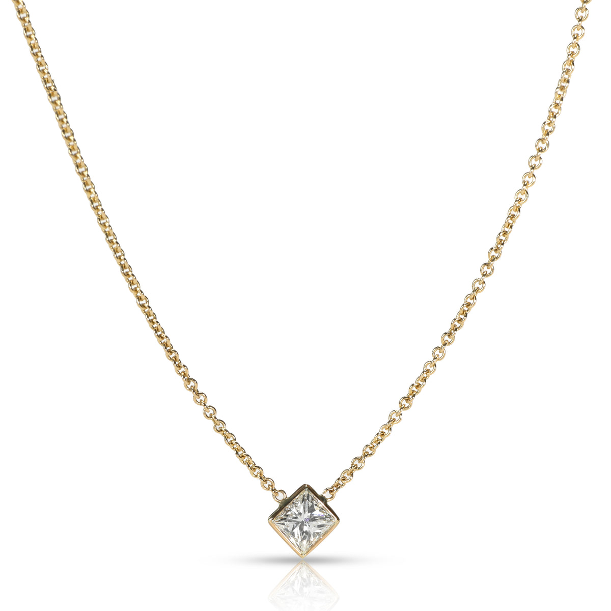 GIA Certified Princess cut Diamond handmade Bezel Necklace L SI1 0.71 Ct