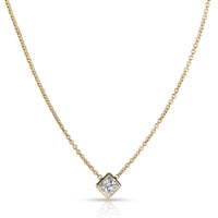 GIA Certified Princess cut Diamond handmade Bezel Necklace L SI1 0.71 Ct