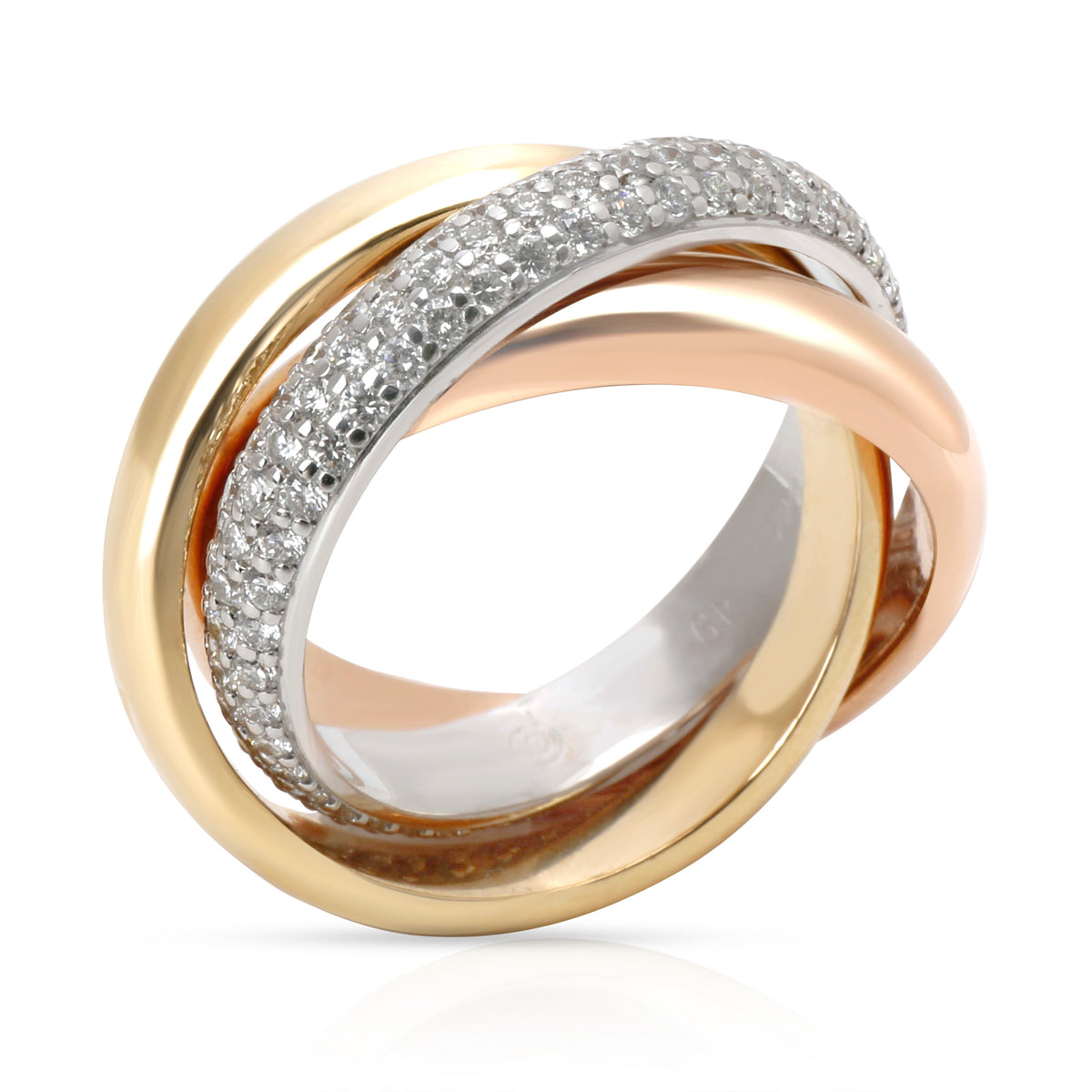 Cartier Trinity Classic Diamond Ring in 18K Yellow, White & Rose Gold (Size 49)