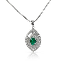 Emerald & Diamond Evil Eye Pendant in 14K White Gold 1.44 CTW