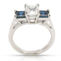 GIA Certified Princess Diamond & Sapphire 3 Stone Ring in Platinum F VS1 1.02CTW