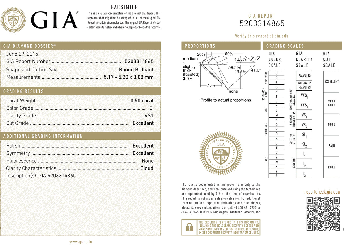 GIA Certified 0.50 Ct Round cut E VS1 Loose Diamond