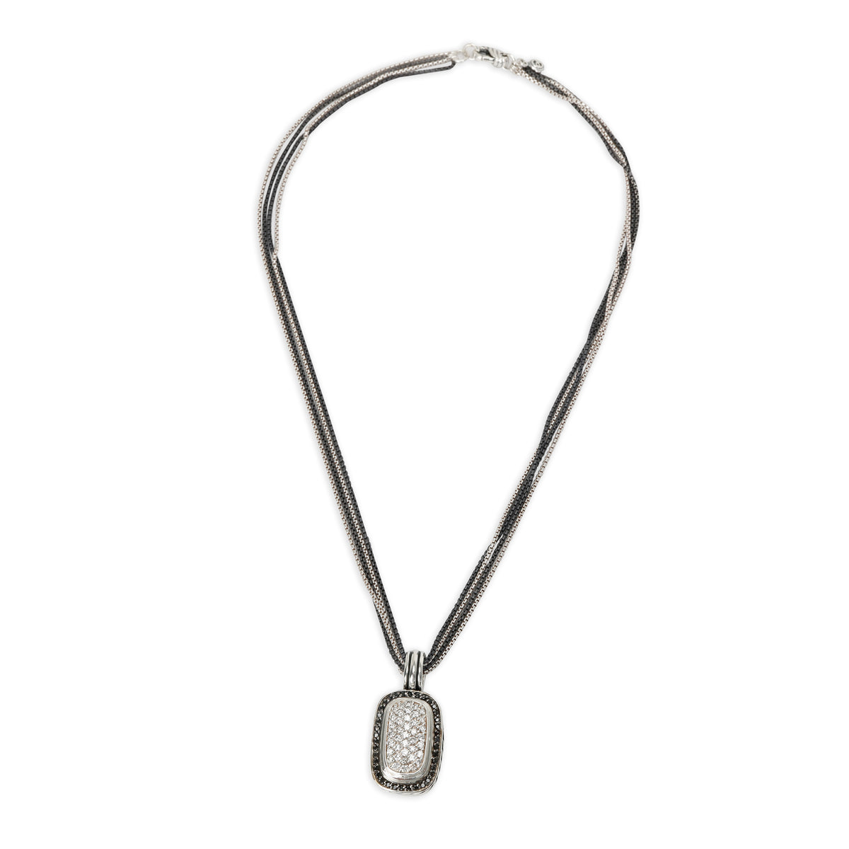 David Yurman Oblong Albion Black & White Diamond Necklace in Silver 1.10 CTW
