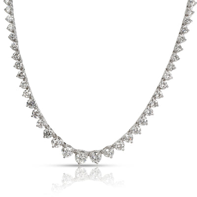 Three Prong Diamond Tennis Necklace in 18K White Gold 7.52 CTW