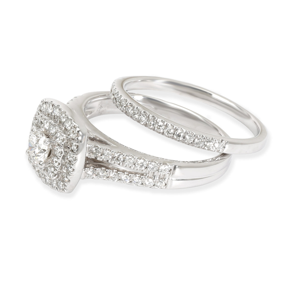 Zales Double Halo Diamond Wedding Set in 14K White Gold I I2 0.75 CTW