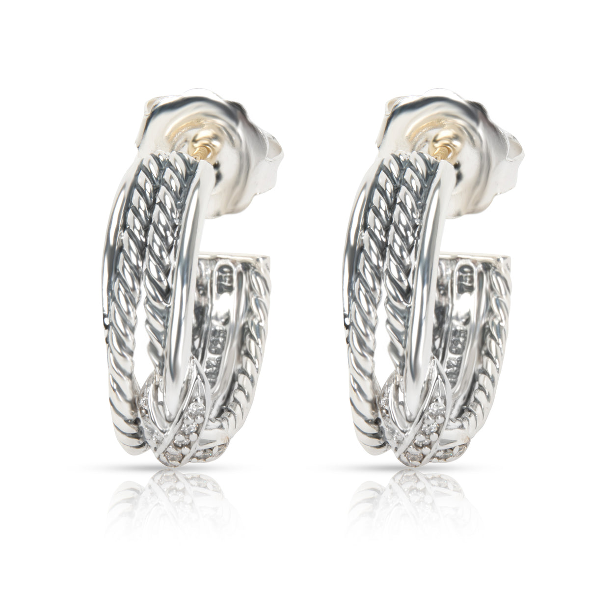 David Yurman Diamond Cable X Hoop Earrings in 18K Yellow Gold & Sterling Silver