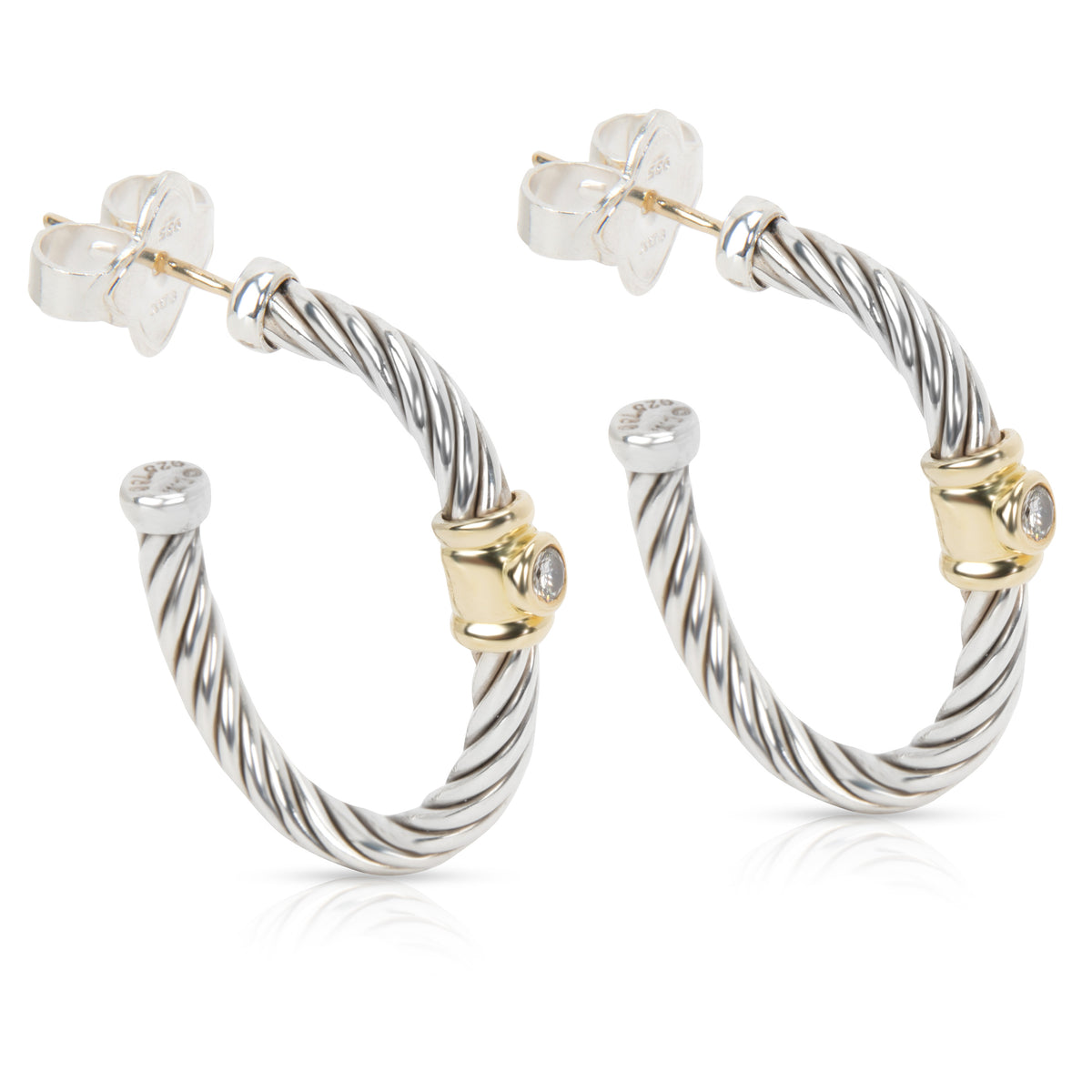 David Yurman Cable Diamond Hoop Earring in 18K Gold/Sterling Silver 0.10 CTW