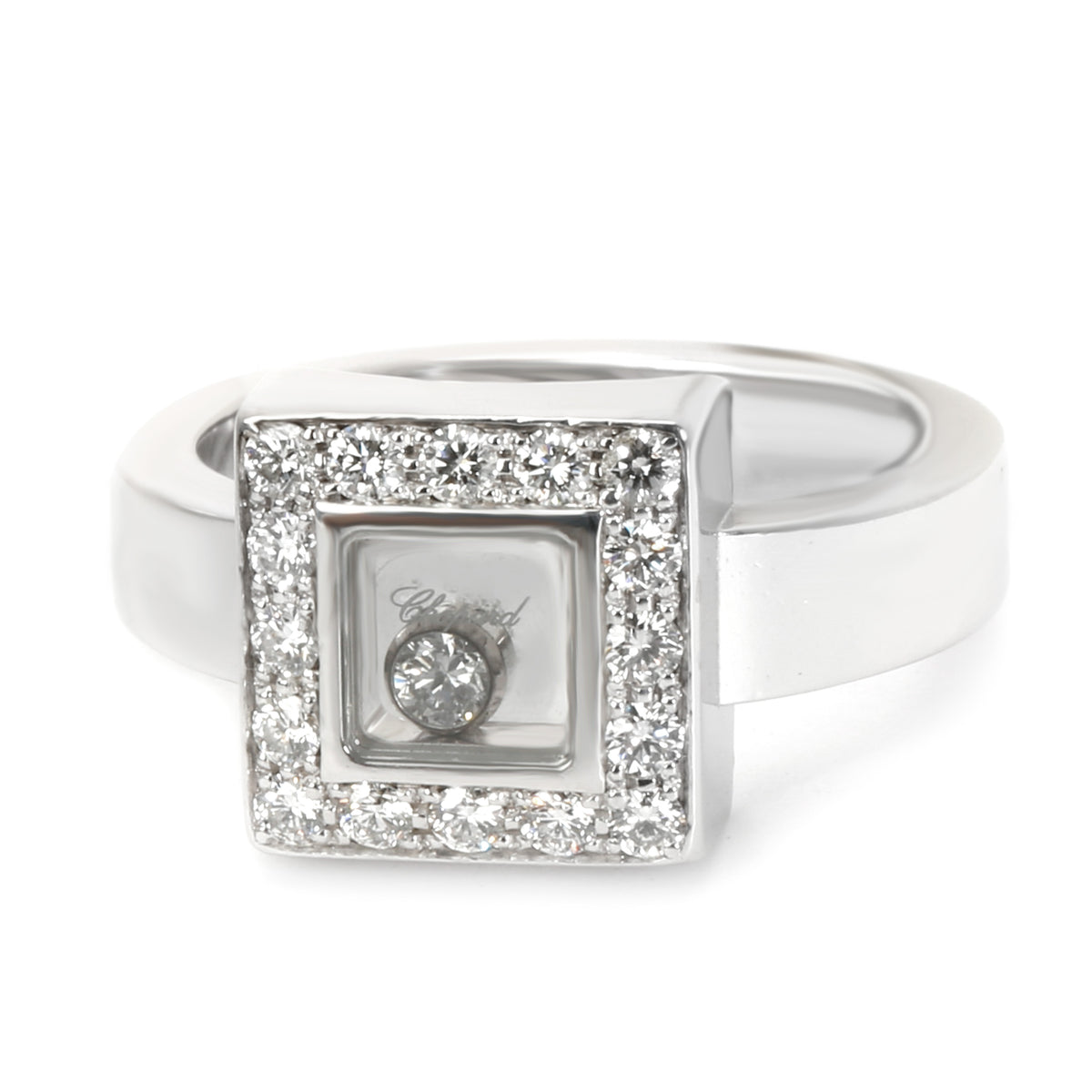 Chopard Square Happy Diamonds Ring in 18K White Gold 0.38 CTW