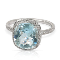 Cocktail Ring with Blue Topaz & Diamond in 18K White Gold 0.32 Ctw