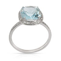 Cocktail Ring with Blue Topaz & Diamond in 18K White Gold 0.32 Ctw