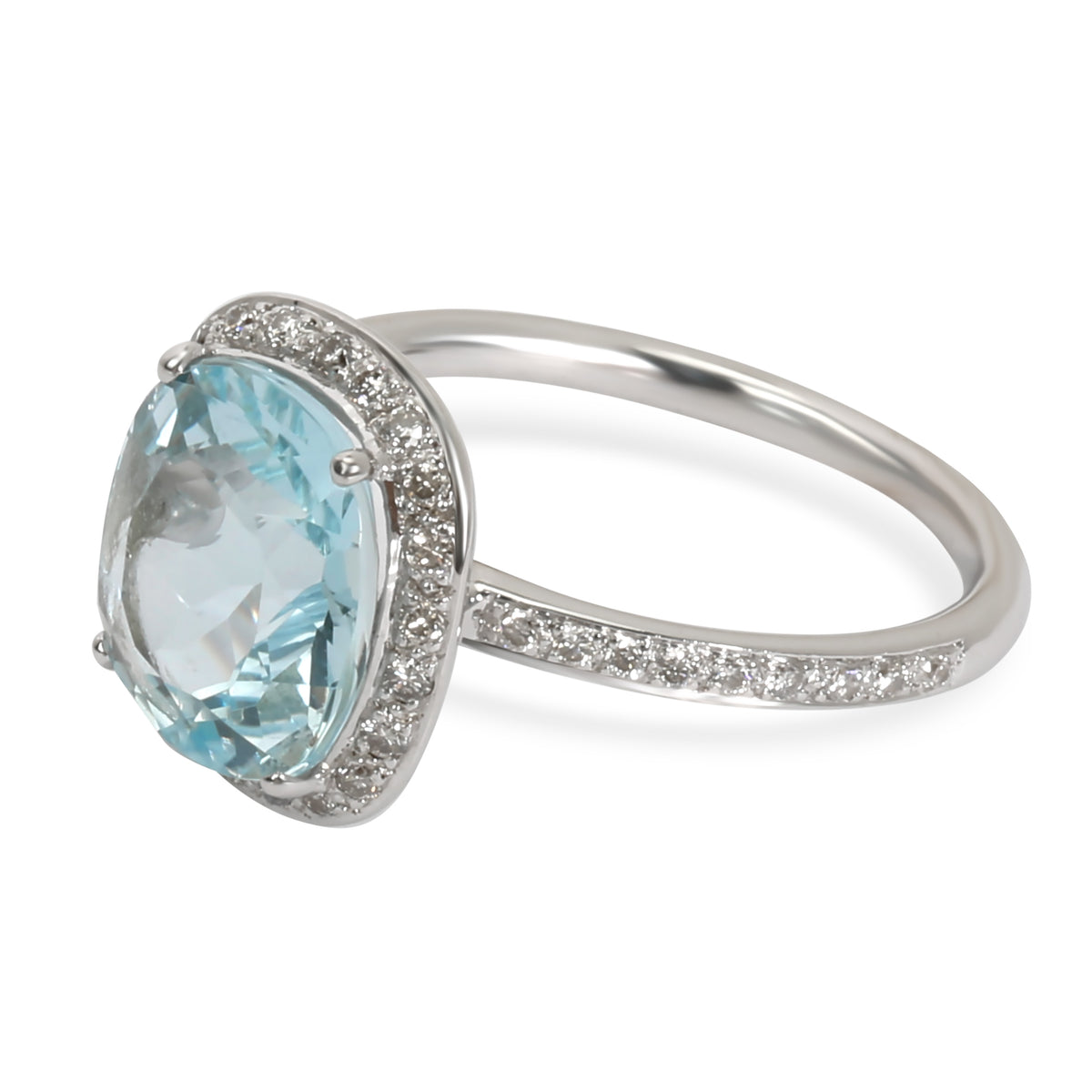 Cocktail Ring with Blue Topaz & Diamond in 18K White Gold 0.32 Ctw