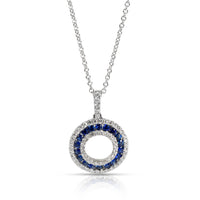 Blue Sapphire & Diamond Circle Pendant in 14K White Gold 0.5 CTW