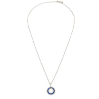 Blue Sapphire & Diamond Circle Pendant in 14K White Gold 0.5 CTW