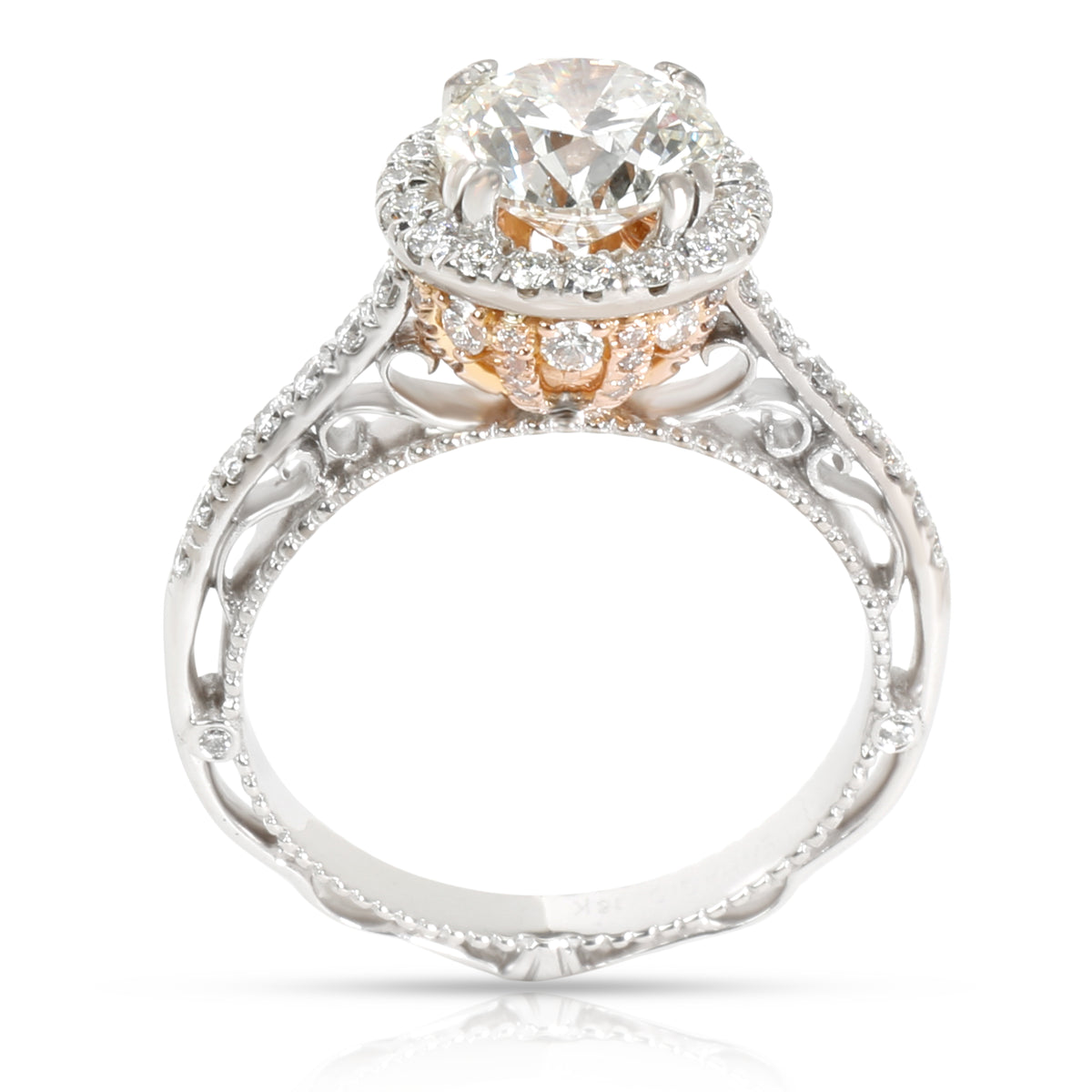 Verragio Halo Diamond Engagement Ring in 18K 2 Tone Gold GIA I SI1 2.1 CTW