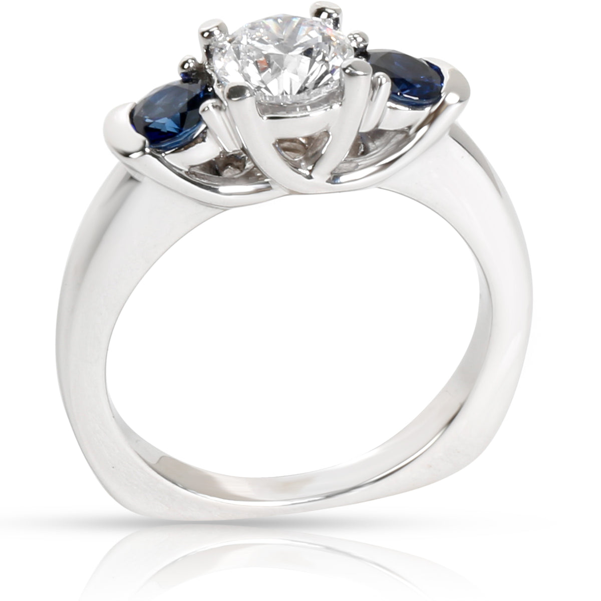 Three Stone Diamond & Sapphire Ring in 14K White Gold G-H SI2 0.8 CTW