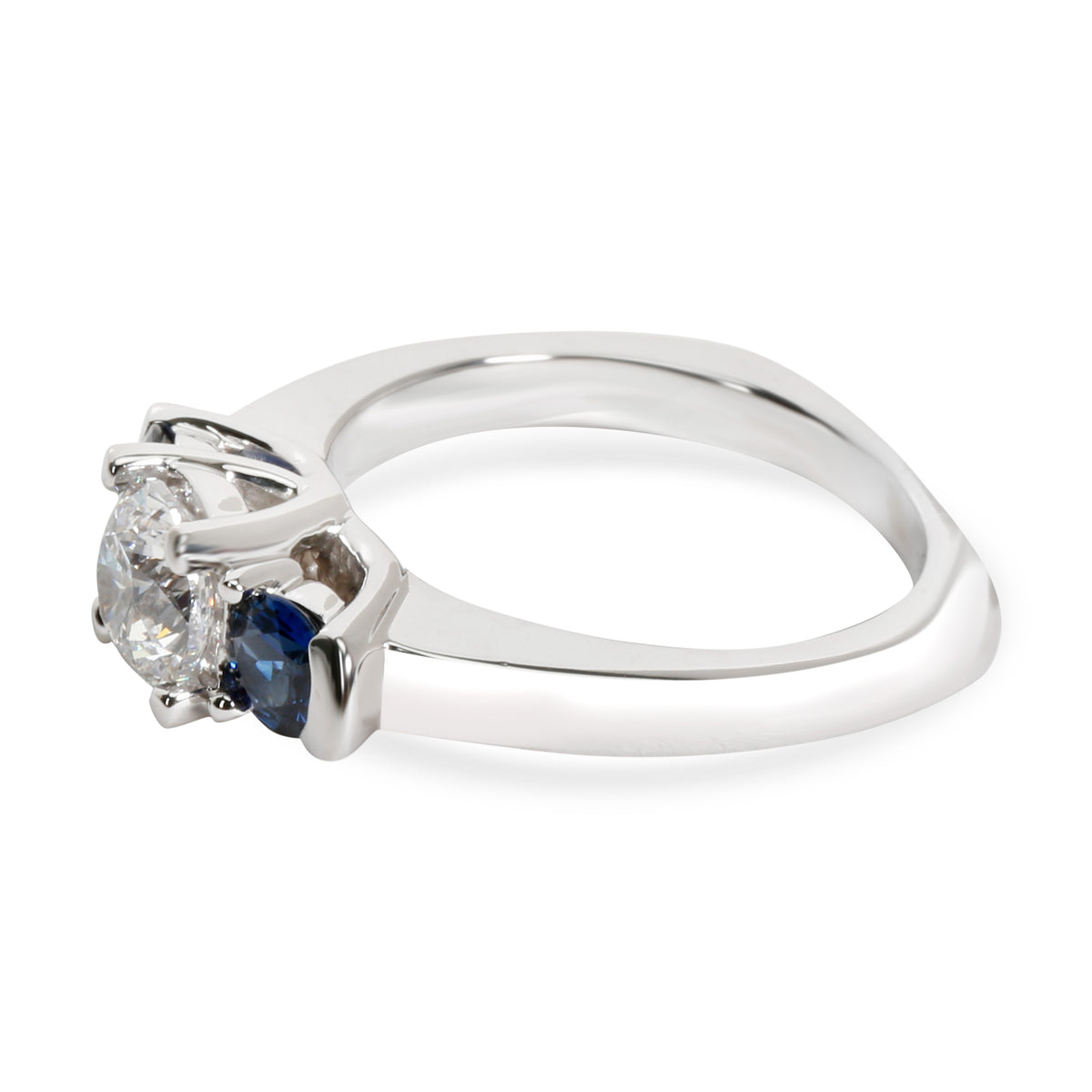Three Stone Diamond & Sapphire Ring in 14K White Gold G-H SI2 0.8 CTW