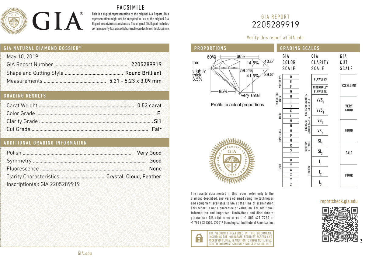 GIA Certified 0.50 Ct Round cut E SI1 Loose Diamond