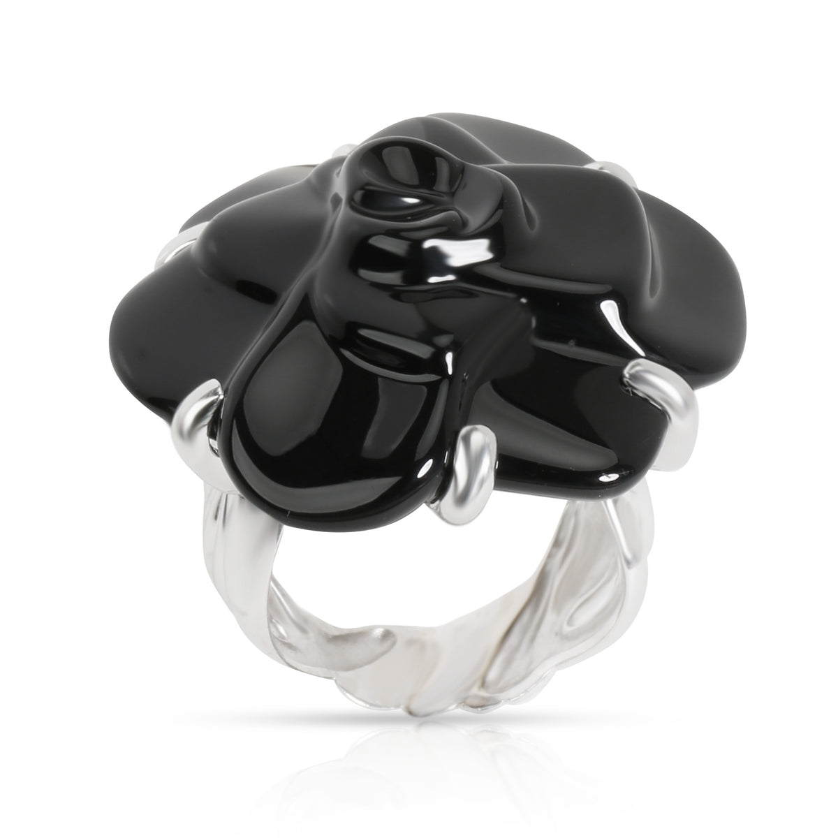 Chanel Camelia Black Ceramic Flower Ring in 18K White Gold – myGemma