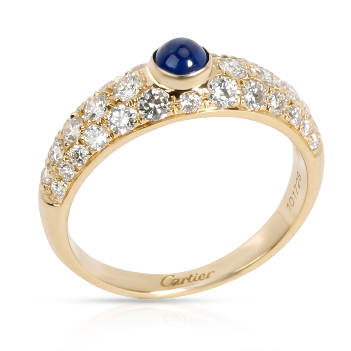Cartier Cabochon Sapphire & Pave Diamond Ring in 18K Yellow Gold 1.22 ctw